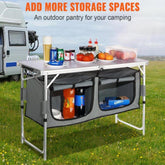 Camping Kitchen Table, Quick set-up Folding Camping Table with A Carrying Bag, 3 Adjustable Heights, MDF Camping Table, Ideal for Outdoor Picnics, BBQs, Camping, RV Traveling